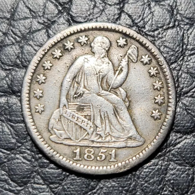 Silver 1851 Seated Liberty 5 Cents Half Dime | VF Condition