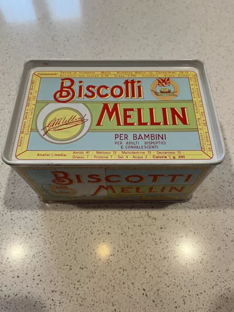 Biscotti Mellin ancora sigillati in scatola di latta vintage anni 50