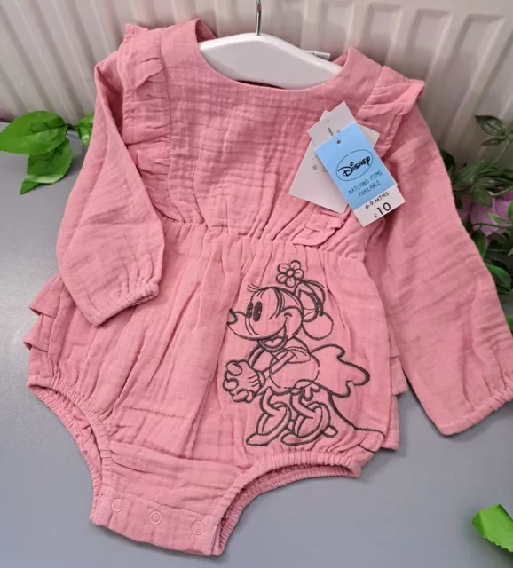 Baby Girl 6-9 Months BNWT Matalan Disney Minnie Mouse Waffle Romper Set