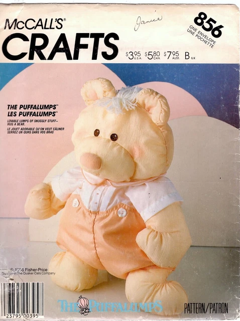 Sewing Pattern McCall's 3018/856 Puffalump Bear Vintage Pattern