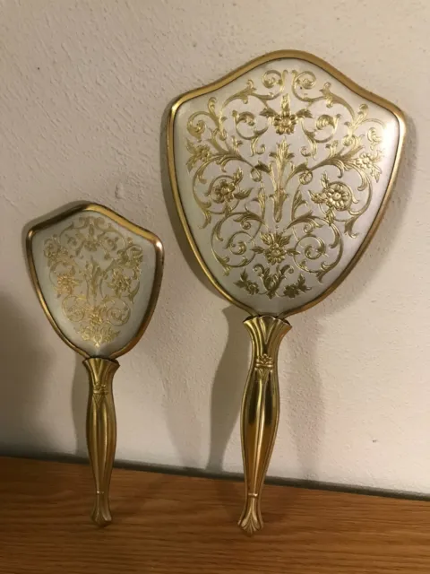 Vintage Ornate Handheld Matching 13.5" Mirror And 10" Brush: Brass?