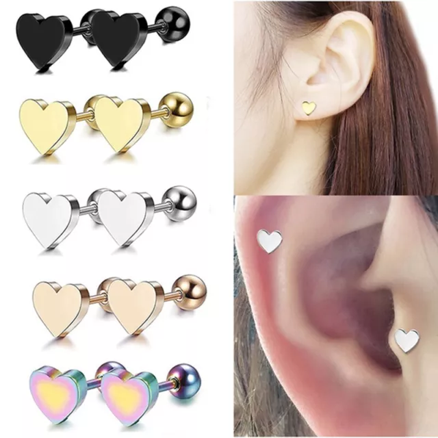 1Pc Stainless Steel Love Heart Ear Helix Cartilage Body Piercing Earrings St_tu