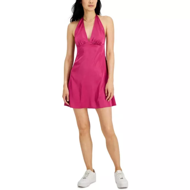 Just Polly Women's Unlined V-Neck Casual Light Halter Dress Pink X-Small XS