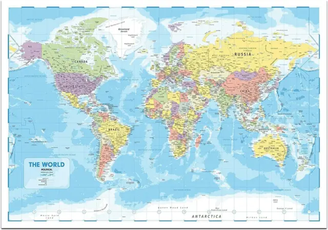 World Map Poster - Large Wall Map of the World – World Map Wall Art Atlas - Perf