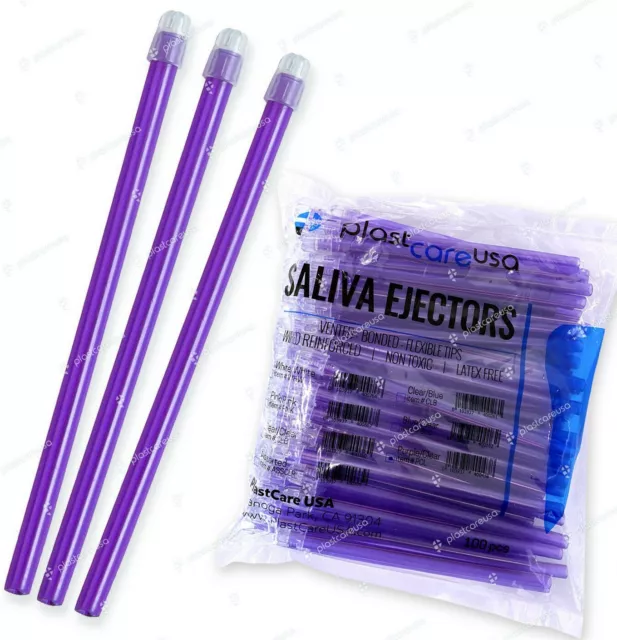 200 (2 Bags) Purple Clear Dental Saliva Ejectors Ejector Disposable Suction Tips