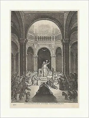 Parsifal Aufführung in Bayreuth, Schlußszene Bechstein Wagner Holzstich E 17510