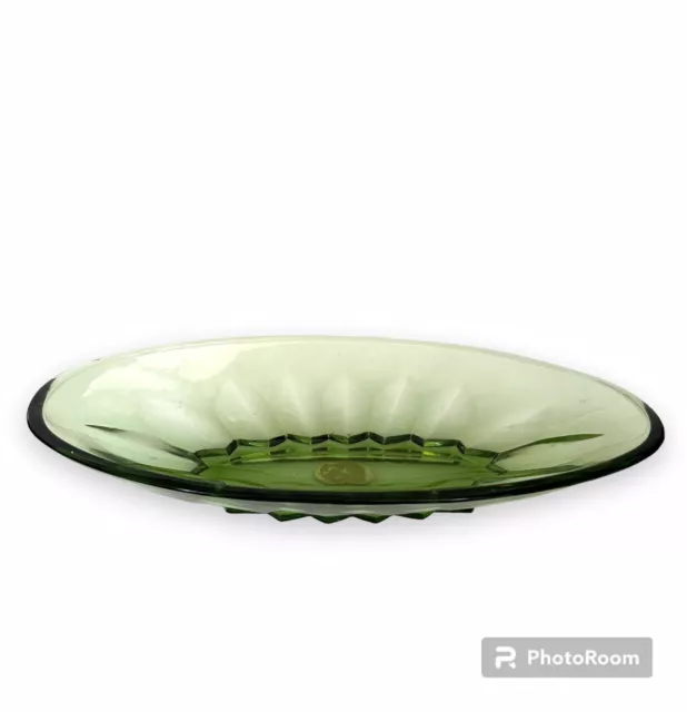 Williamsburg Glass Co Green Oval Dish Optic Glass 9” long
