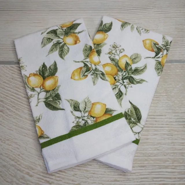 Nuevo juego de toallas florales de cocina limones de 2 tela de peluche algodón limonada de limón