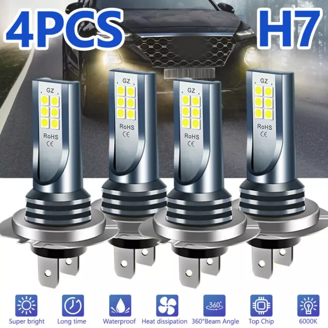 H7 LED Headlight Bulbs Kit High Low Beam Fog Light 30000LM 6000K Super White 4x