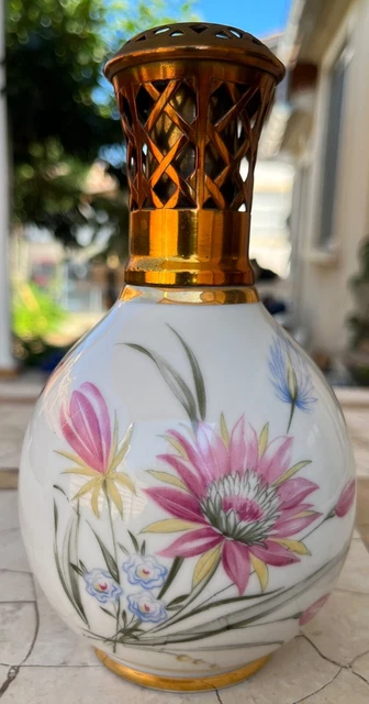 Lampe Berger Ancienne En Porcelaine Tharaud - Dorée, Diffuseur De Parfum, Occasion à Restaurer