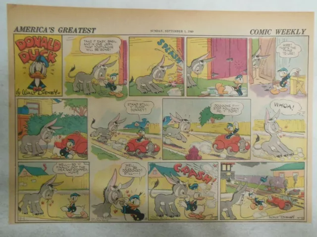 Donald Duck Sunday Page by Walt Disney from 9/1/1940 Half Page Size