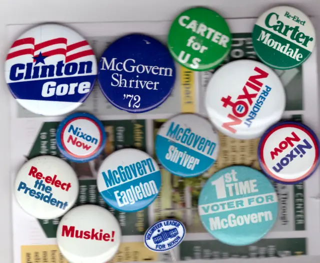Lot 13 Political Campaign Buttons Pins VOLUNTEER LEADERS Nixon McGovern Eagleton