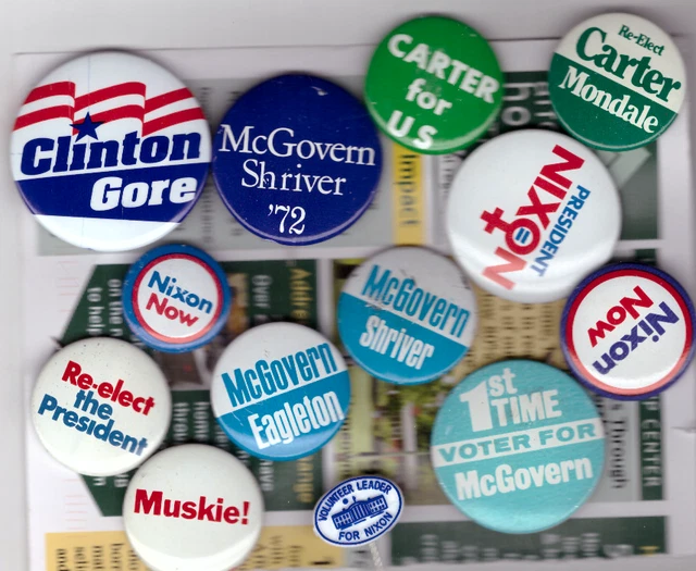 Lot 13 Political Campaign Buttons Pins VOLUNTEER LEADERS Nixon McGovern Eagleton