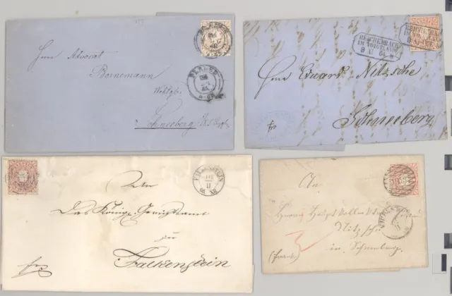 Sachsen, 5 Briefe mit Frankaturen aus Mi.Nr. 14-19 als Posten (5287)