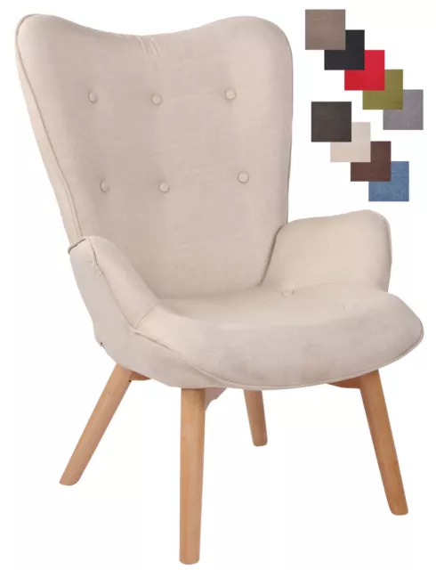 Chaise lounge fauteuil Durham en tissu avec pieds en bois de hêtre accoudoirs