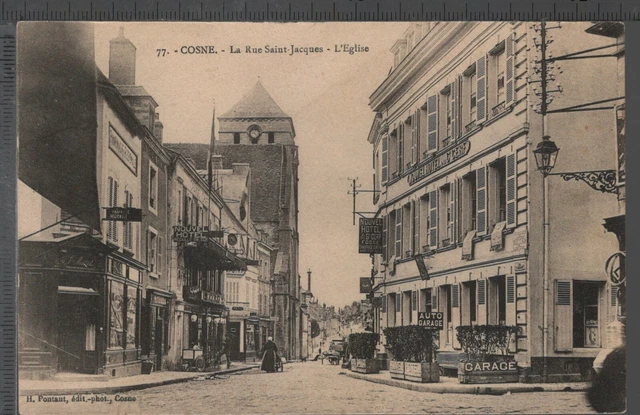 COSNE (58) - La Rue Saint-Jacques - l'Eglise -ANIMÉE [Nouvel Hôtel du grand cerf