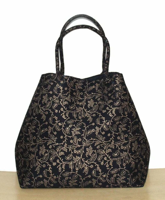 Doré Noir Imprimé Floral Coton Sac à Main Hippie Sac Plage Serviette Sac Lit