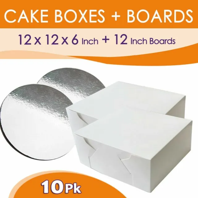 CAKE BOXES 12x12x6" 10Pk+ Round Boards Tall Wedding Cupcake  CAKE DECORATING