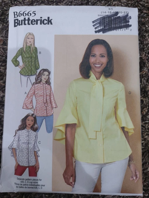 Butterick B6665 Pattern Misses Top Loose Fit Button Front Size 14-22 New Uncut
