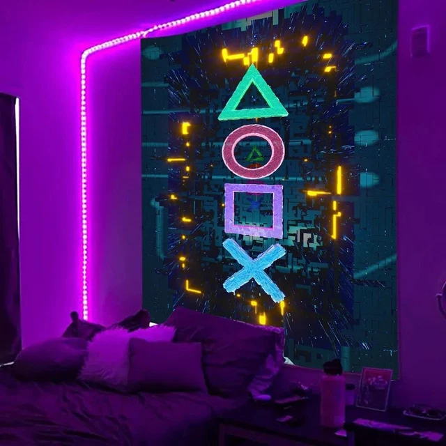 FLUORESCENT TAPESTRY WALL Hanging UV BlackLight Gamer Art Print Home