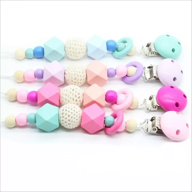 DIY 1X safety Wooden Baby pacifier chain Mixed color Beaded Baby Feeding Clips 3