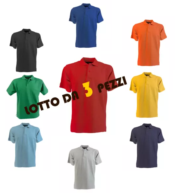 Stock Lotto Pacchetto 3 Polo Manica Corta 100% Cotone Piquet Da Lavoro