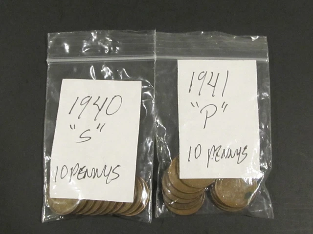 1940 " S "  &  1941 " P "  Lincoln Wheat Cent / Penny Lot Of 20 Coins