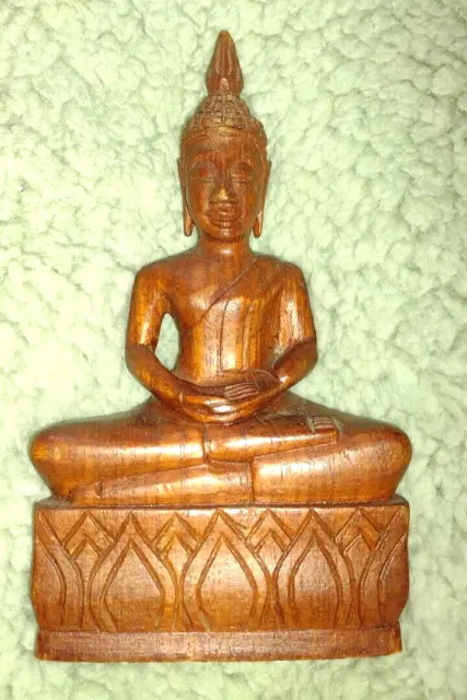 RARE VINTAGE THAI 6" T TEAK WOOD BUDDHA Buddhist collectible figurine CLEARANCE