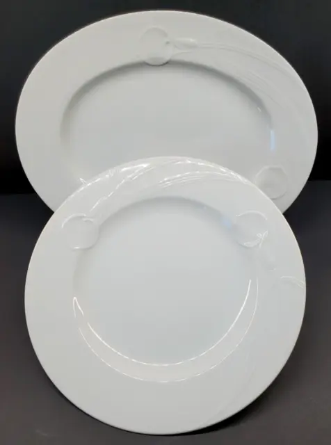 MIKASA Classic Flair White CHOP PLATE / ROUND PLATTER & OVAL SERVING PLATTER