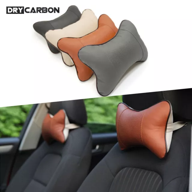 2PCS Car Seat Leather Head Neck Rest Support Cushion Pad Headrest Soft Pillow