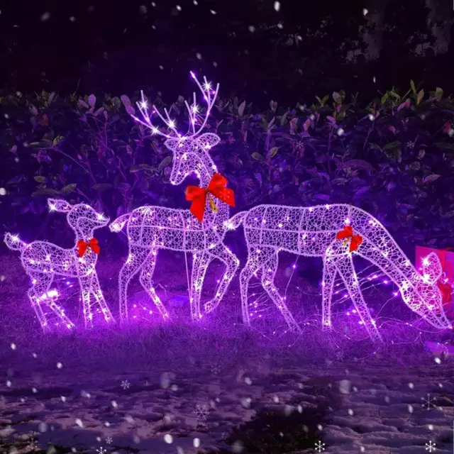 3 Pieces Christmas Reindeer Family Figurines Christmas Decoration Lighted 2D