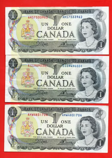 1973 X 3  Canada One Dollar Bills Have A L@@@K