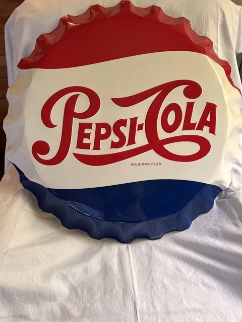 Pepsi Cola 27" Bottle Cap Sign Embossed Metal