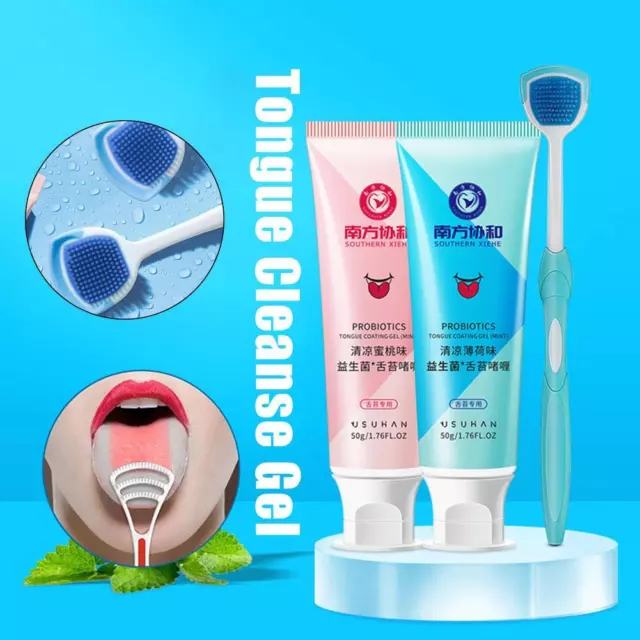 NEW Tongue Tounge Cleaner Kit Scraper Dental Hygiene Oral Mouth Cleaning Gel