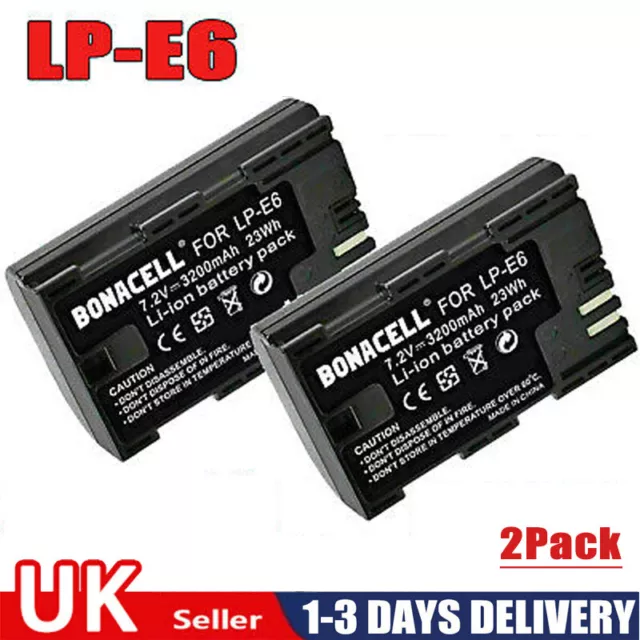 Battery For Canon LP-E6 EOS 5D 6D 7D 60D 80D Mark II III 60Da 5DS 5DS XC10 2PACK