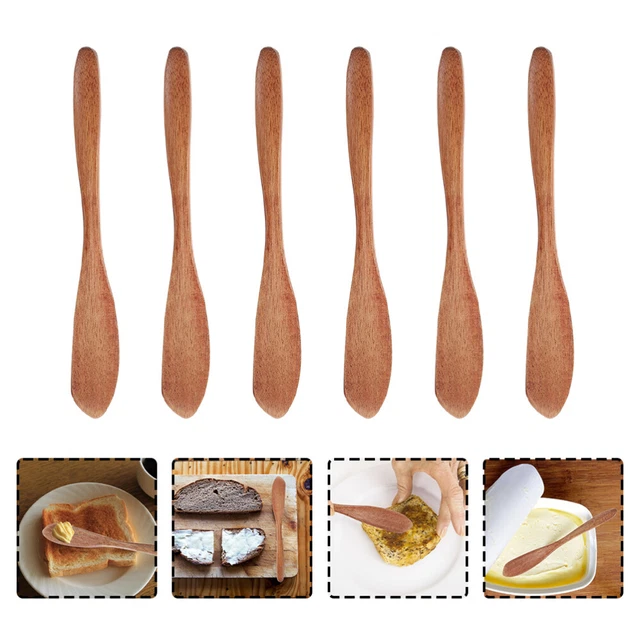 6 piezas Mermelder doméstico Esparcidores de mantequilla de madera Panes de mermelada portátiles