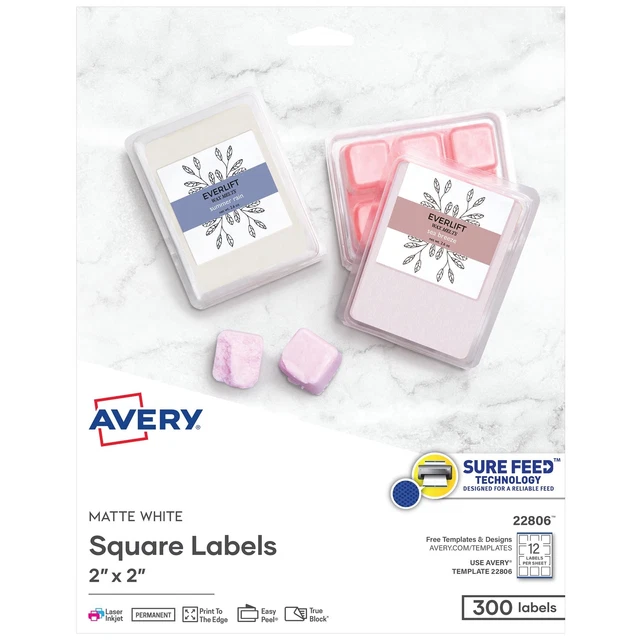 Avery Printable Blank Square Labels, 2" x 2", Matte White, 1500 Customizable ...