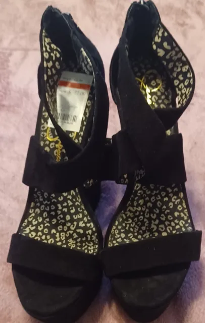 JESSICA SIMPSON Size 9M Black  Suede  Strappy Wedge platform  sandal Mint condit