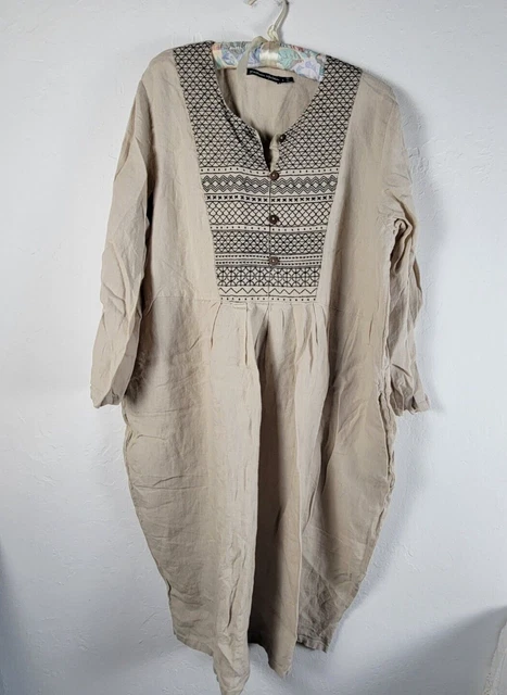 GUDRUN SJODEN EMBROIDERED Santa Fe Linen Blend Dress Scandinavian Red Birds  XL $64.00 - PicClick