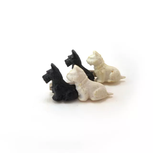 Vtg Small Celluloid Black and White Scottie Dog Terrier Pins 1.25” Great Britain