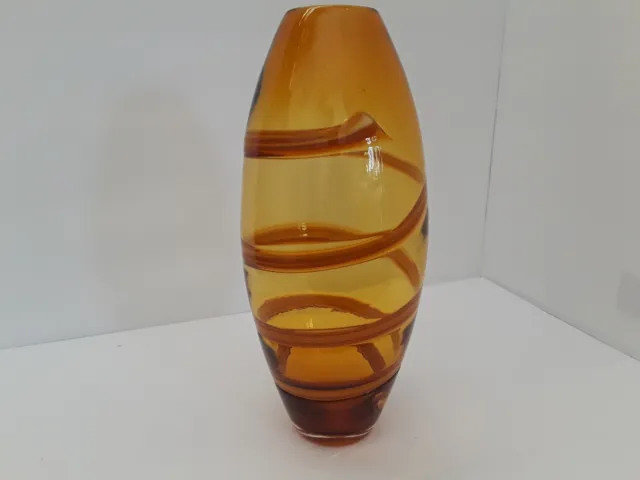 Beautiful Art Glass Amber Swirl Decorative Vase.  13.5 inches tall.  Pre-owned
