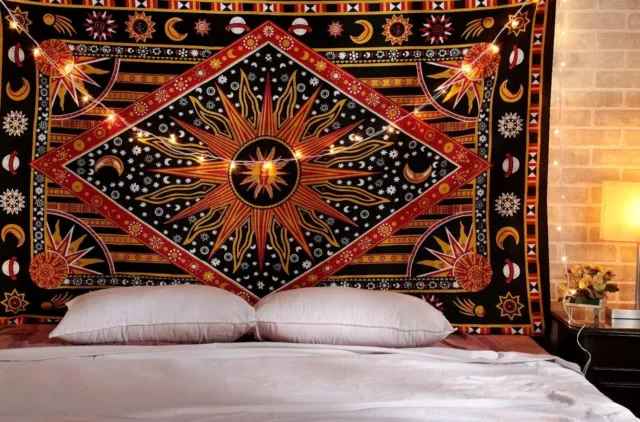 Indian The Burning Sun Tapestry Celestial Sun Moon Tapestries Hippie Hippy twin