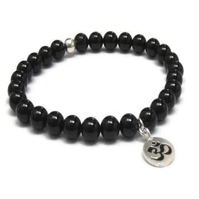 6mm Obsidian Gemstone Mala bracelet pendant 7.5inches Handmade Wrist Stretchy