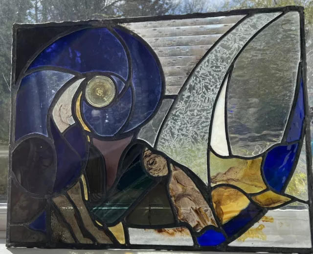 Stained Glass Wave Modern Piece Large One Area Has A Crack