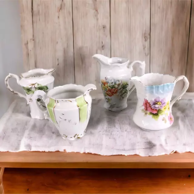 4 Antique Victorian Hand Painted Porcelain Cream Pitchers Creamer Germany German