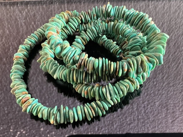 29gr VTG Southwest Natural Turquoise Flat Discs 5mm Beads Blue Brown Strand 24"