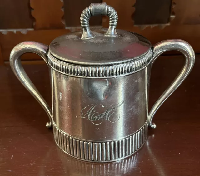 Pelton Bros & Co St Louis Quadruple silver plate two handled lidded cup as found