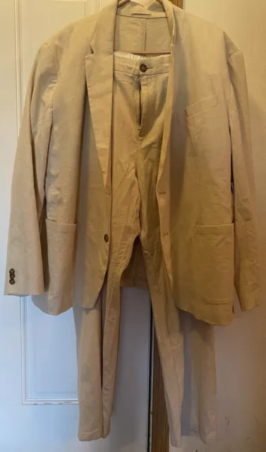 BNWT Old Navy Size XXL Beige Linen Blend Blazer Jacket and Pants Suit RARE!