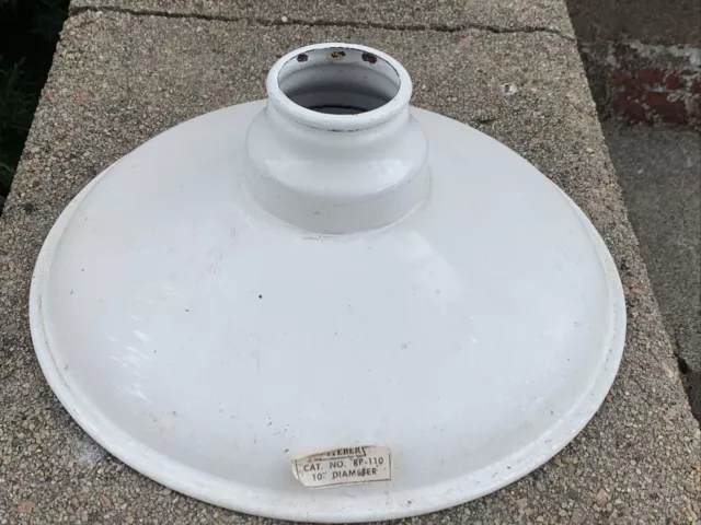 Vintage Steber white metal enamel Barn Gas Station Industrial Light Shade 10”