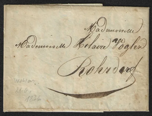 AA366) Schweiz Vorphila Beleg WOHLEN nach Rohrdorf 1836